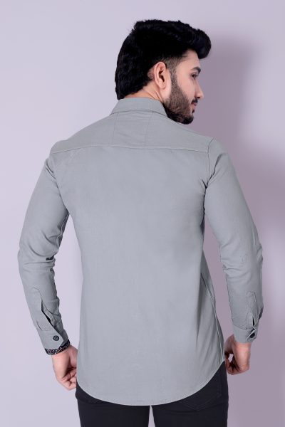 Flaxshion Men s Grey Cargo Shirt     Full Sleeve Cotton Shirt with Flap Pockets Cargo Shirts