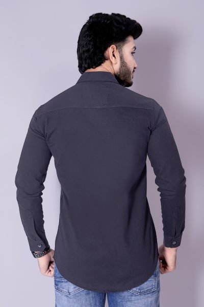 Flaxshion Mens Charcoal Black Cargo Shirt    Full Sleeve Cotton Shirt with Flap Pockets Cargo Shirts