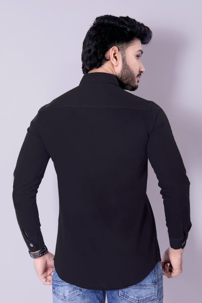 Flaxshion Mens Dark jet Black Cargo Shirt    Full Sleeve Cotton Shirt with Flap Pockets Cargo Shirts