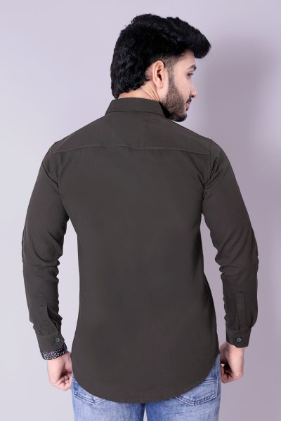 Flaxshion Mens Dark Olive Green Cargo Shirt    Full Sleeve Cotton Shirt with Flap Pockets Cargo Shirts
