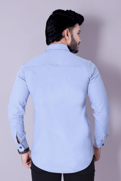Flaxshion Mens Light Blue Cargo Shirt    Full Sleeve Cotton Shirt with Flap Pockets Cargo Shirts