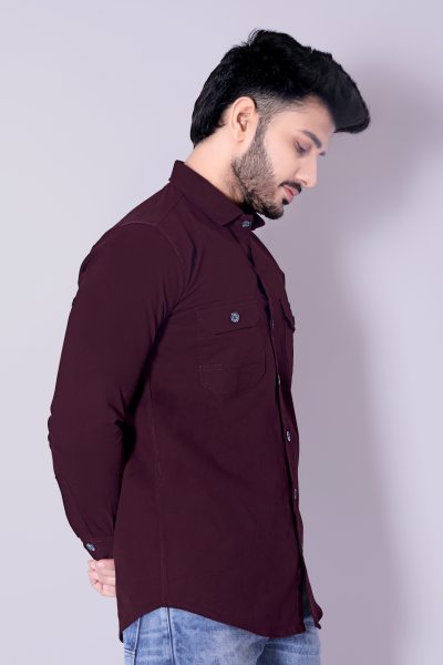 Flaxshion Mens Maroon Cargo Shirt    Full Sleeve Cotton Shirt with Flap Pockets Cargo Shirts