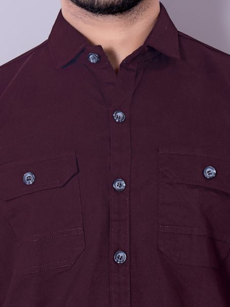 Flaxshion Mens Maroon Cargo Shirt    Full Sleeve Cotton Shirt with Flap Pockets Cargo Shirts