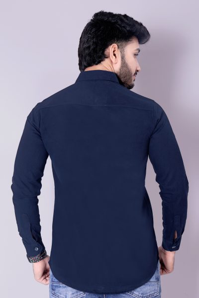 Flaxshion Mens Navy Blue Cargo Shirt    Full Sleeve Cotton Shirt with Flap Pockets Cargo Shirts