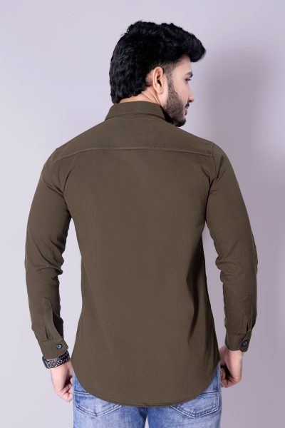 Flaxshion Mens Olive Green Cargo Shirt    Full Sleeve Cotton Shirt with Flap Pockets Cargo Shirts