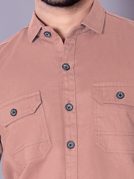 Flaxshion Mens Peach Cargo Shirt    Full Sleeve Cotton Shirt with Flap Pockets Cargo Shirts